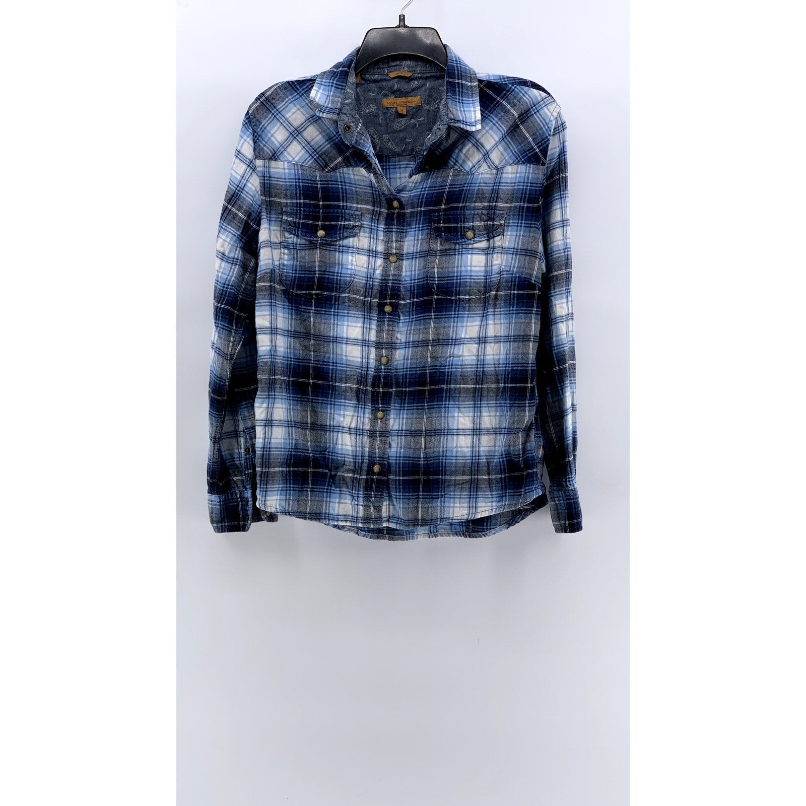 JACHS GIRLFRIEND Women's Blue Plaid Bea Button-Up Long Sleeve Top SZ M