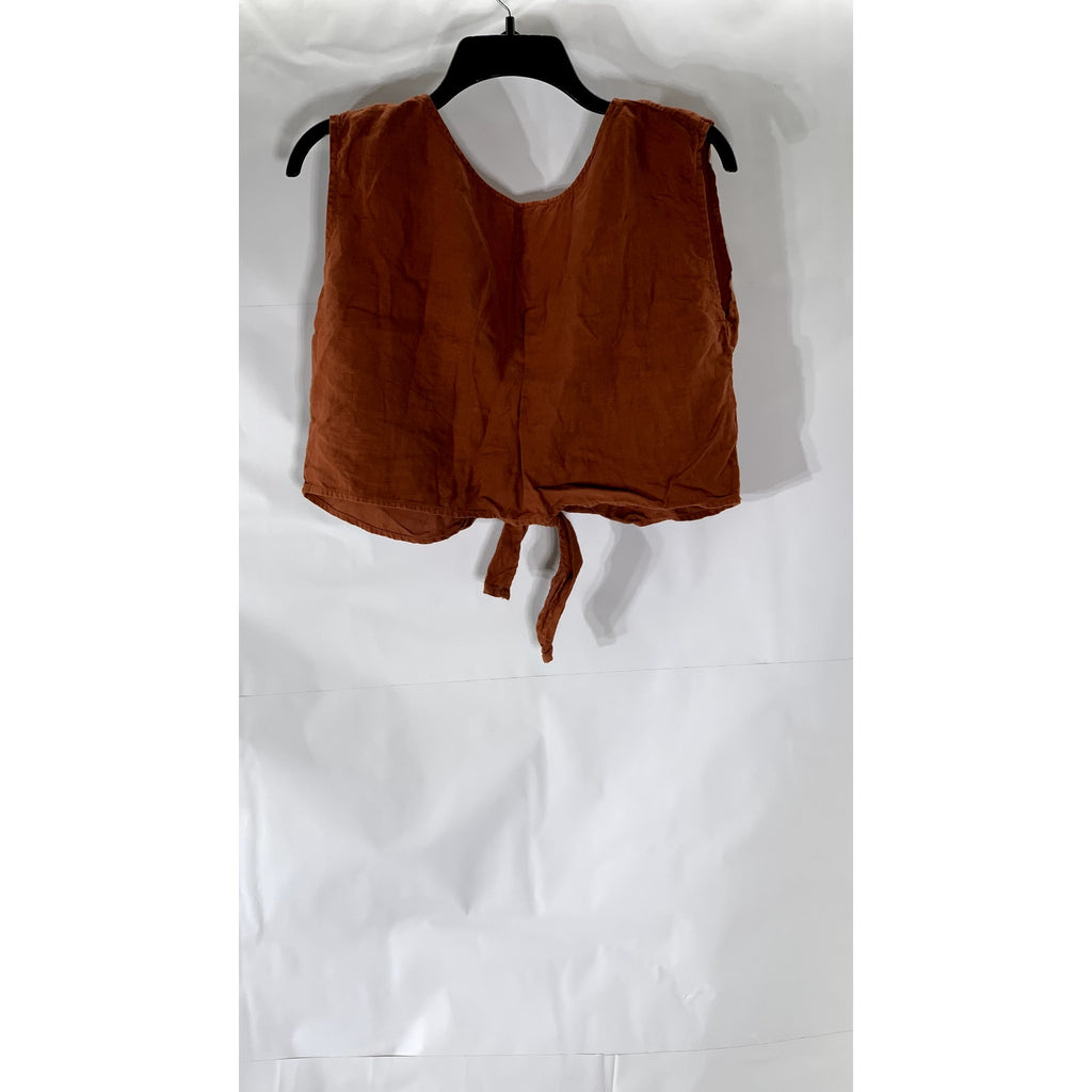 LOFT Women's Rust Orange Linen Tie Front Hem Sleeveless Crop Top SZ S