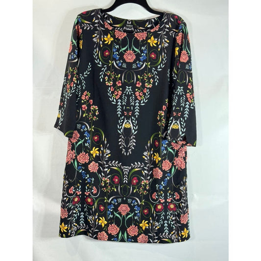 DESIGUAL Women's Black Clementine Folk Floral 3/4 Sleeve Mini Dress SZ 42(US12)