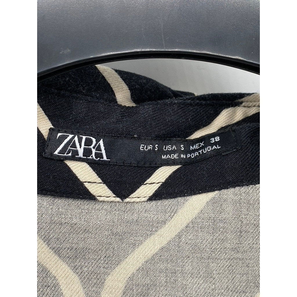 ZARA Men's Black-Beige Geo Print Button-Up Short Sleeve Shirt SZ S