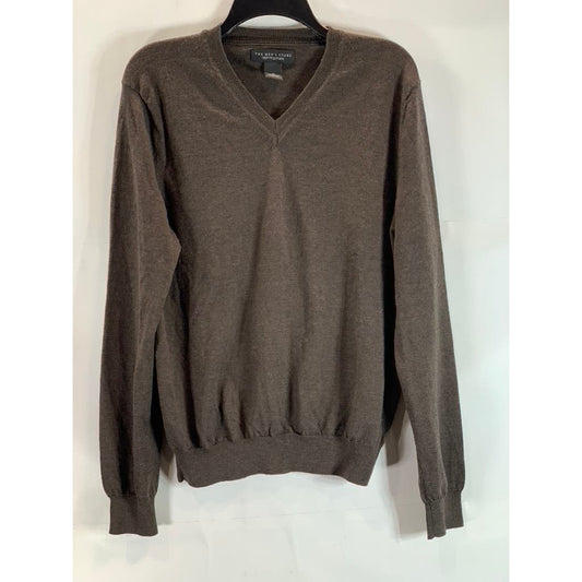 THE MEN'S STORE BLOOMINGDALES Men's Dark Brown V-Neck Merino Wool Sweater SZ M