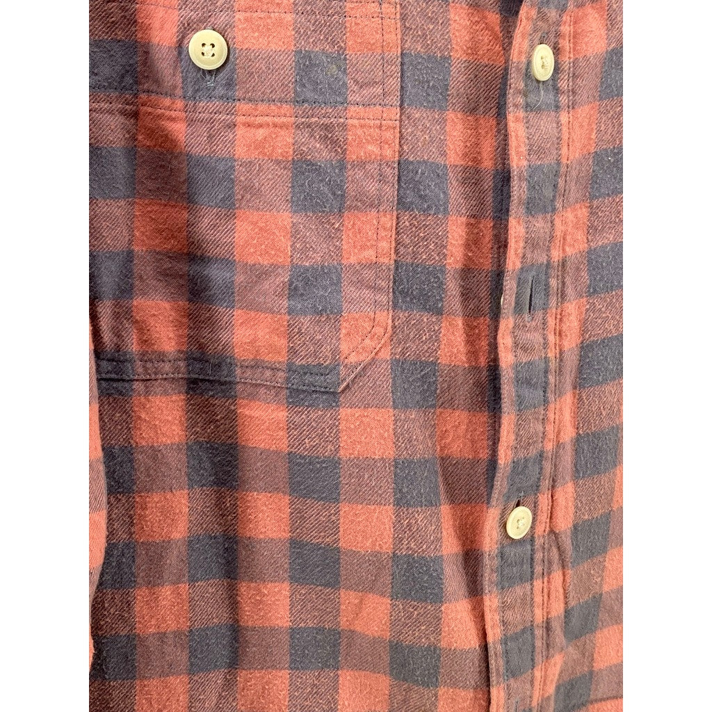 J.CREW Men's Peach-Gray Plaid Button-Up Long Sleeve Flannel Shirt SZ M