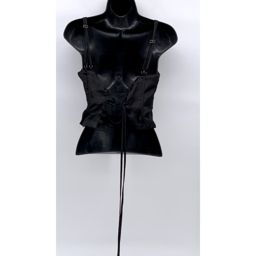 PRINCESS POLLY Women’s Black Satin Corset Style Lace-Up Back Cropped Top SZ 6