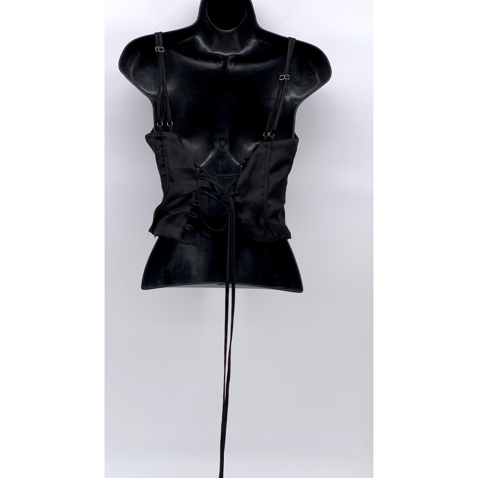 PRINCESS POLLY Women’s Black Satin Corset Style Lace-Up Back Cropped Top SZ 6