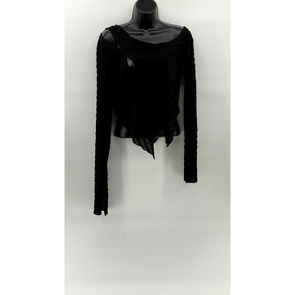 UNBRANDED Women's Black Textured Asymmetrical Cutout Off-The-Shoulder Top SZ L