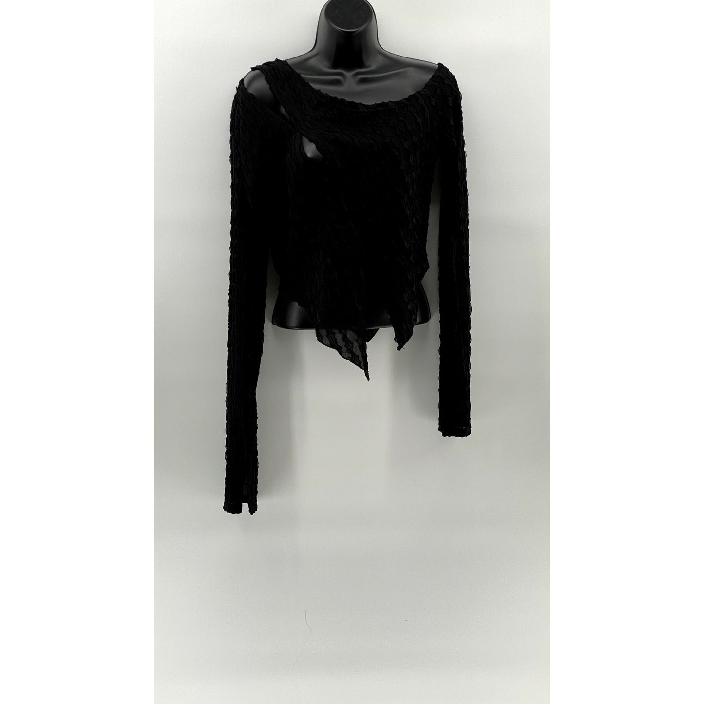 UNBRANDED Women's Black Textured Asymmetrical Cutout Off-The-Shoulder Top SZ L