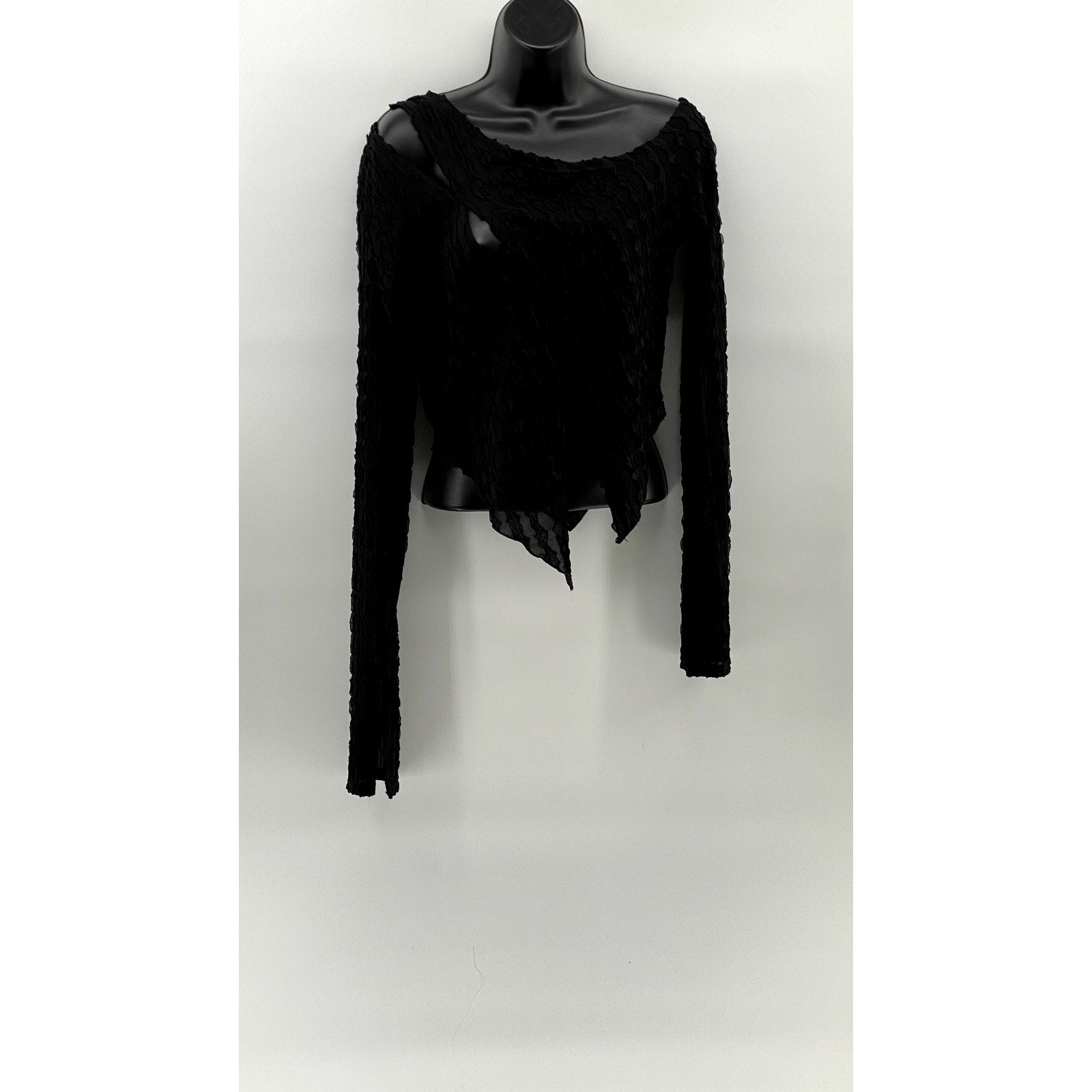 UNBRANDED Women's Black Textured Asymmetrical Cutout Off-The-Shoulder Top SZ L