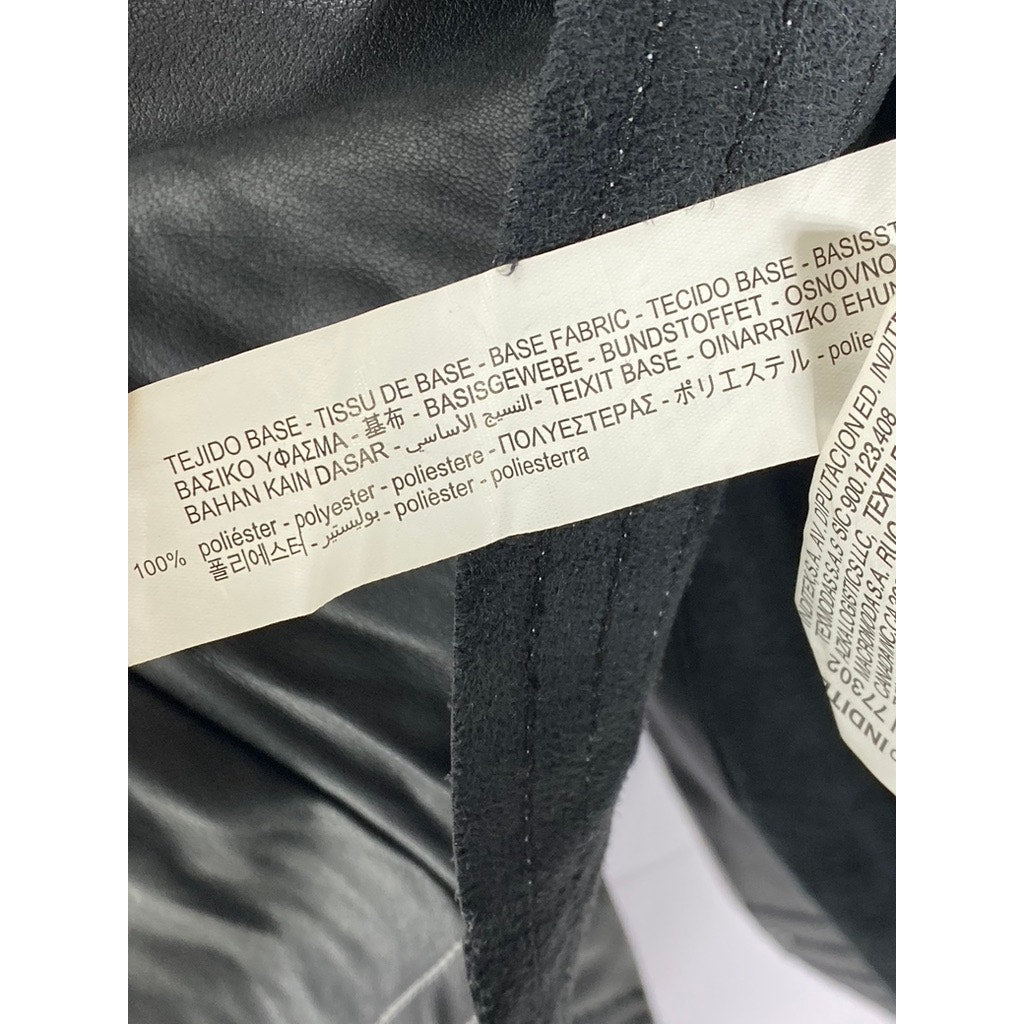 ZARA BASIC Women's Black Faux-Leather Contrast Stitch Back Zipper Top SZ M