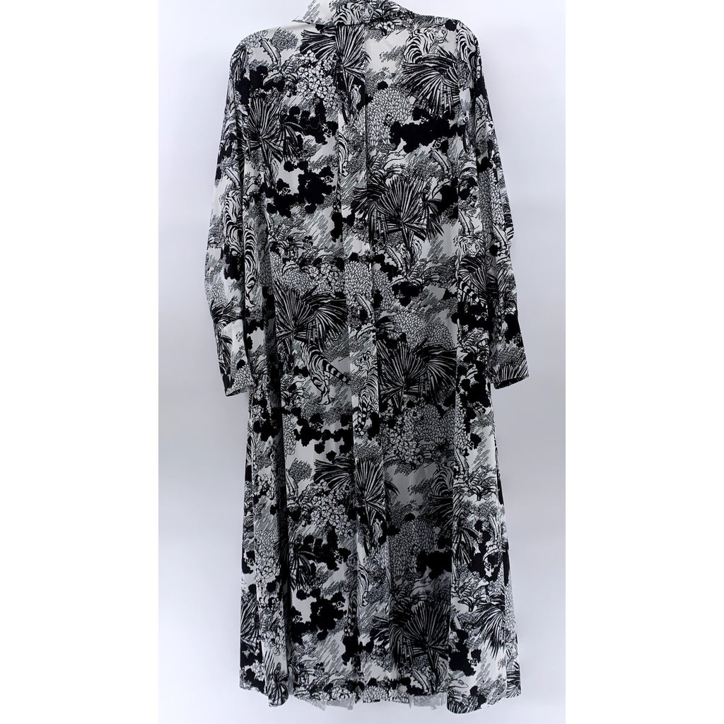 COS Women's Black-White Printed Pleated Long Sleeve A-line Midi Dress SZ 4