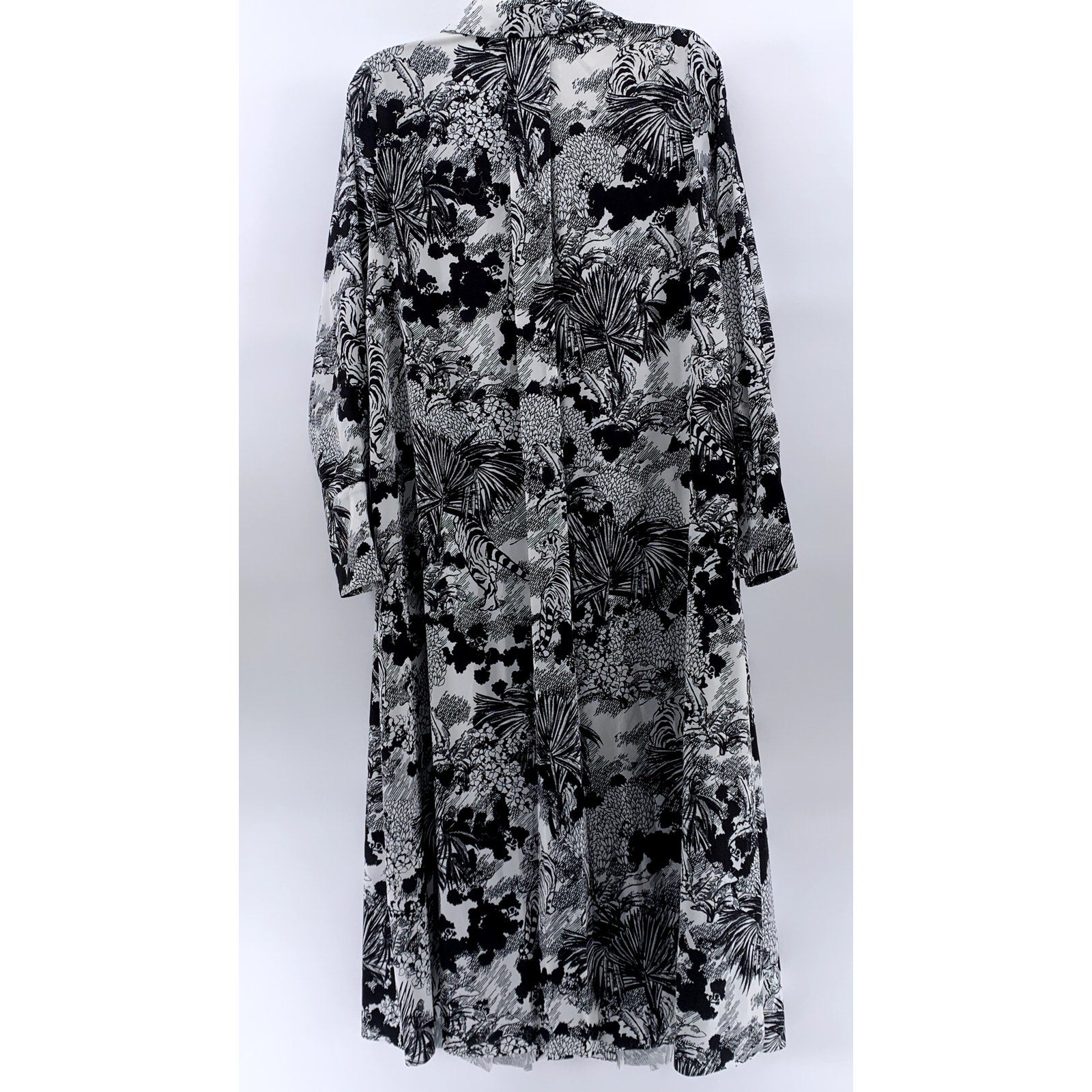COS Women's Black-White Printed Pleated Long Sleeve A-line Midi Dress SZ 4
