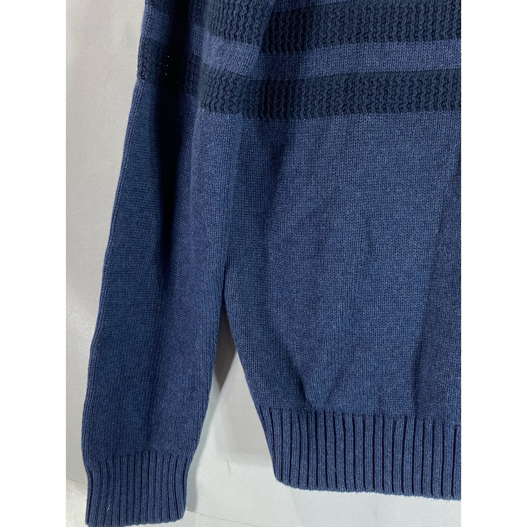 TAHARI Men's Blue Striped Knit Quarter-Zip Pullover Sweater SZ M