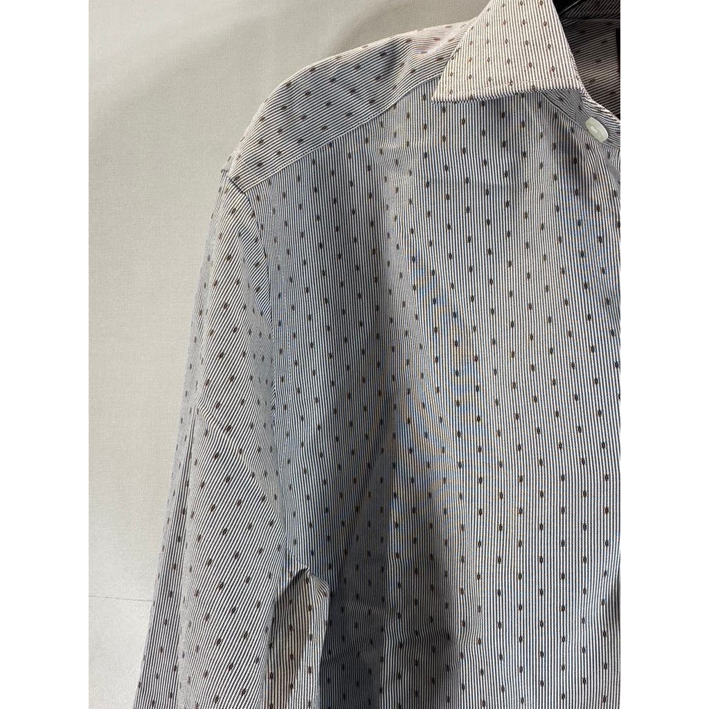 BLACK & BROWN 1826 Men's Grey Printed 80'S 2-Ply Slim-Fit Dress Shirt SZ 15.5/35