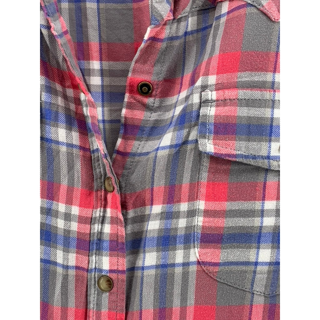 JACHS GIRLFRIEND Women's Multi Plaid Button-Up Long Sleeve Bea Cotton Top SZ XL