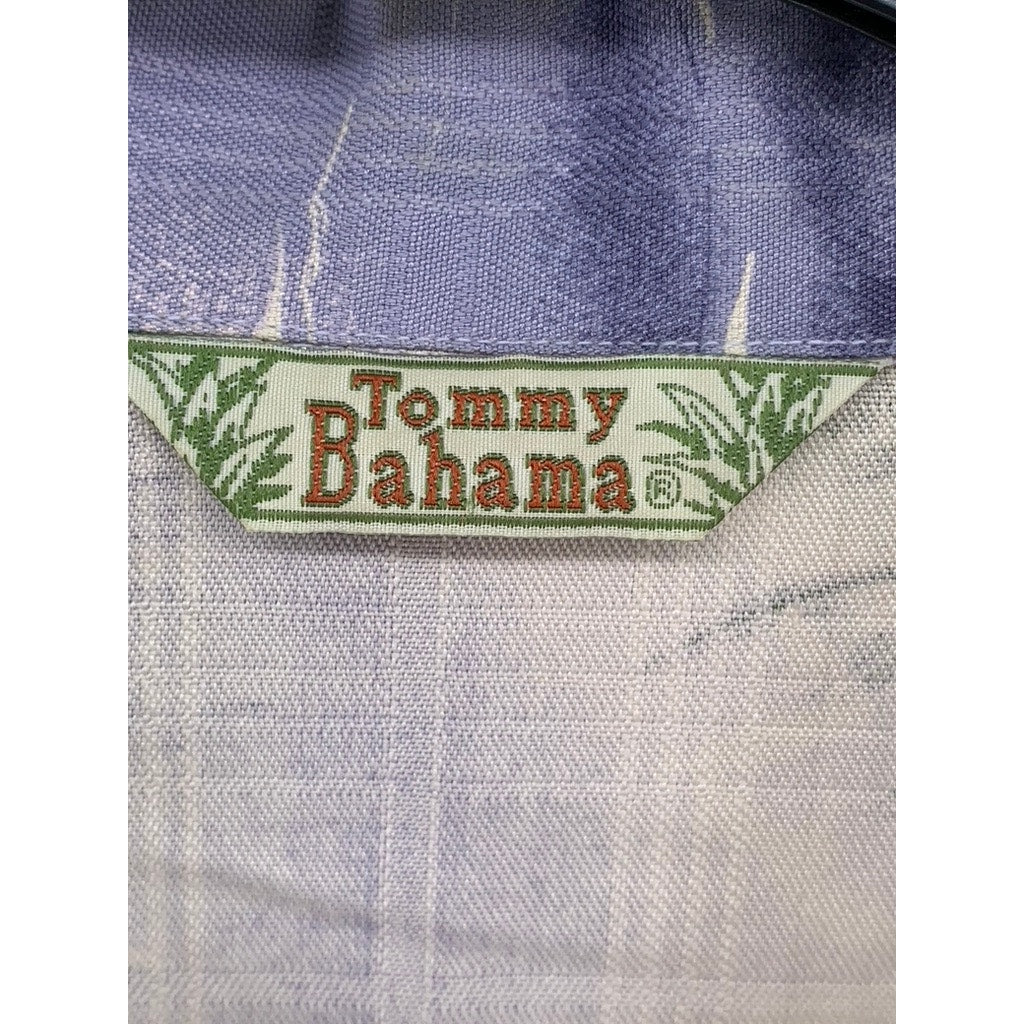 TOMMY BAHAMA Women's Blue Vintage Tropical Button-Up Silk Top SZ L