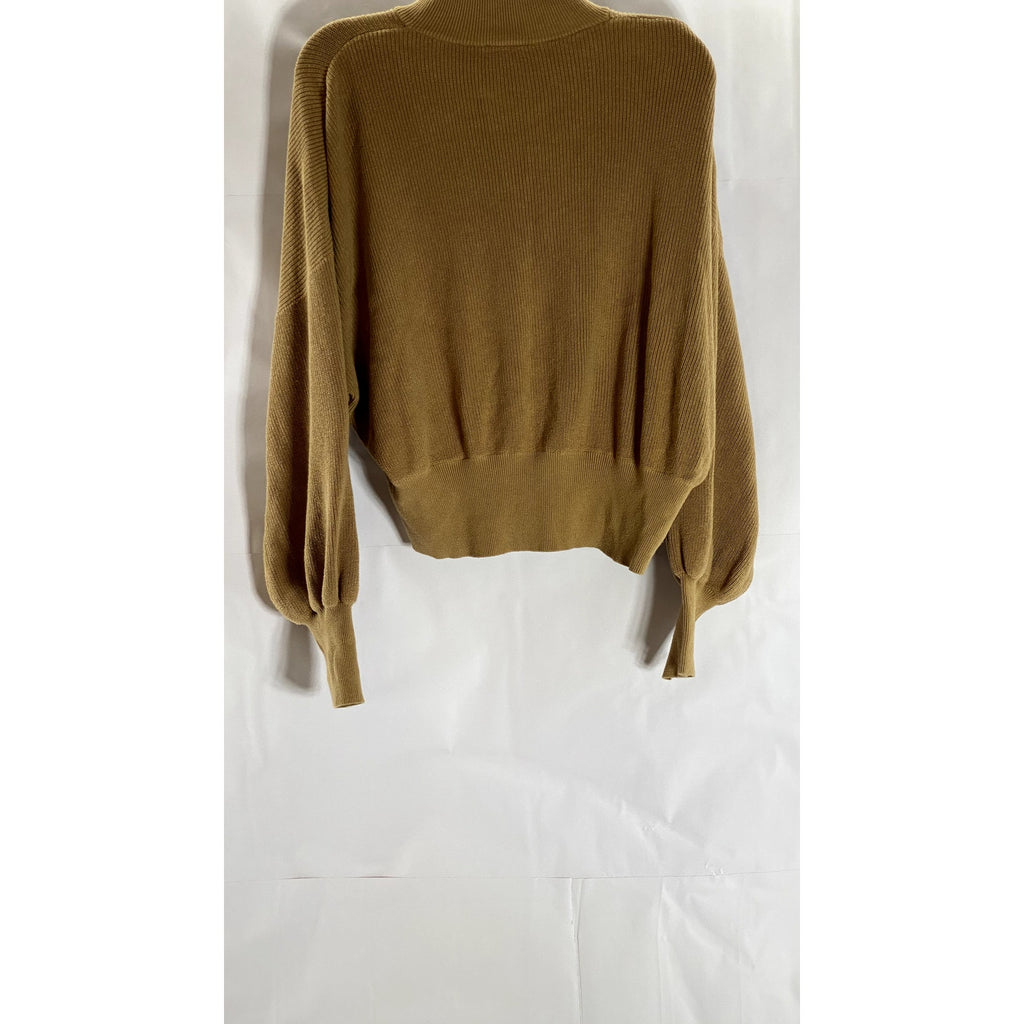 LEE Women's Brown Patch Logo Ribbed Mock-Neck Pullover Sweater SZ 14(L)