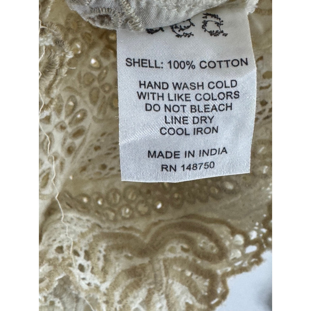 SEA NEW YORK Women's Beige/Cream Evie Eyelet Lace Flutter Short Sleeve Top SZ S