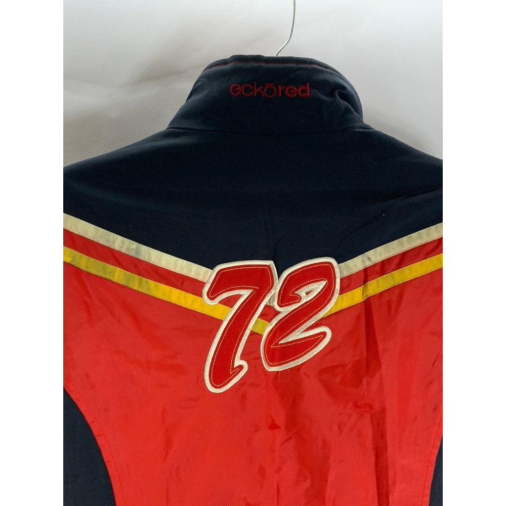 ECKORED Women's Vintage Red/Black Racecar Zip-Up Stand Collar Jacket SZ S