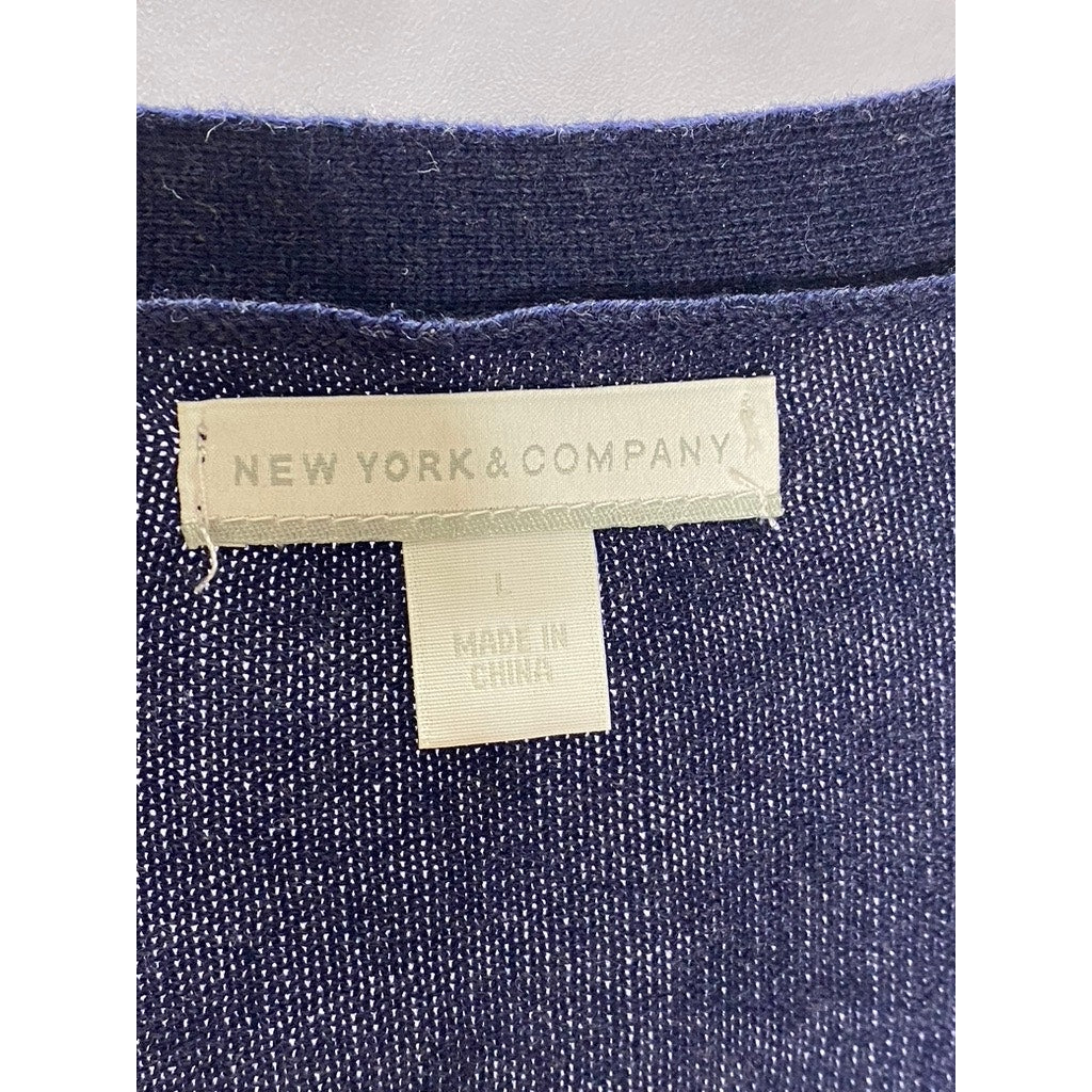 NEW YORK & COMPANY Women's Dark Blue V-Neck Button-Up Long Sleeve Cardigan SZ L