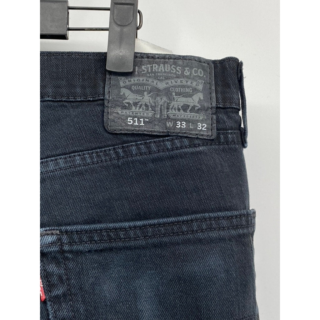 LEVI'S Men's Solid Black 511 Denim Slim-Fit Five-Pocket Jean SZ 33X32