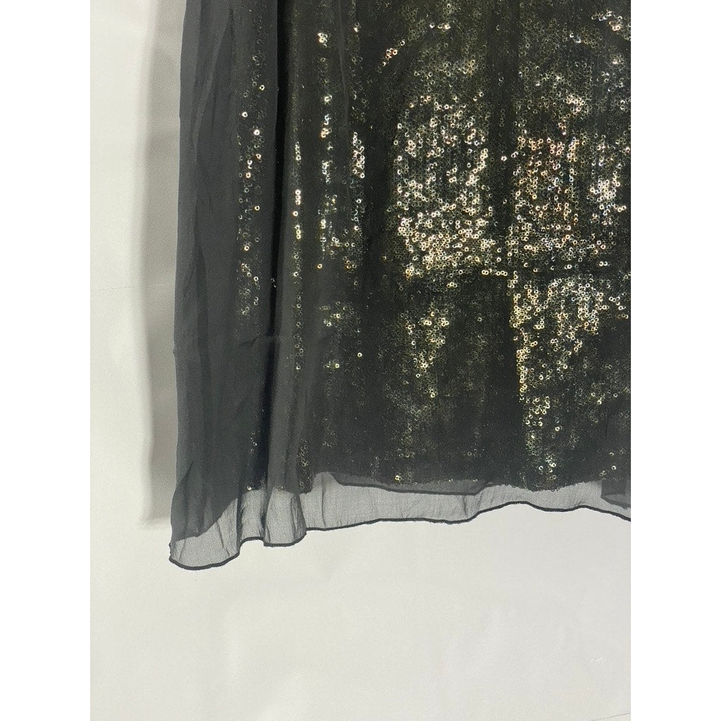 JOIE Women's Black Deep Scoop-Neck Sequin Embellished Sheer Layered Tank Top SZM