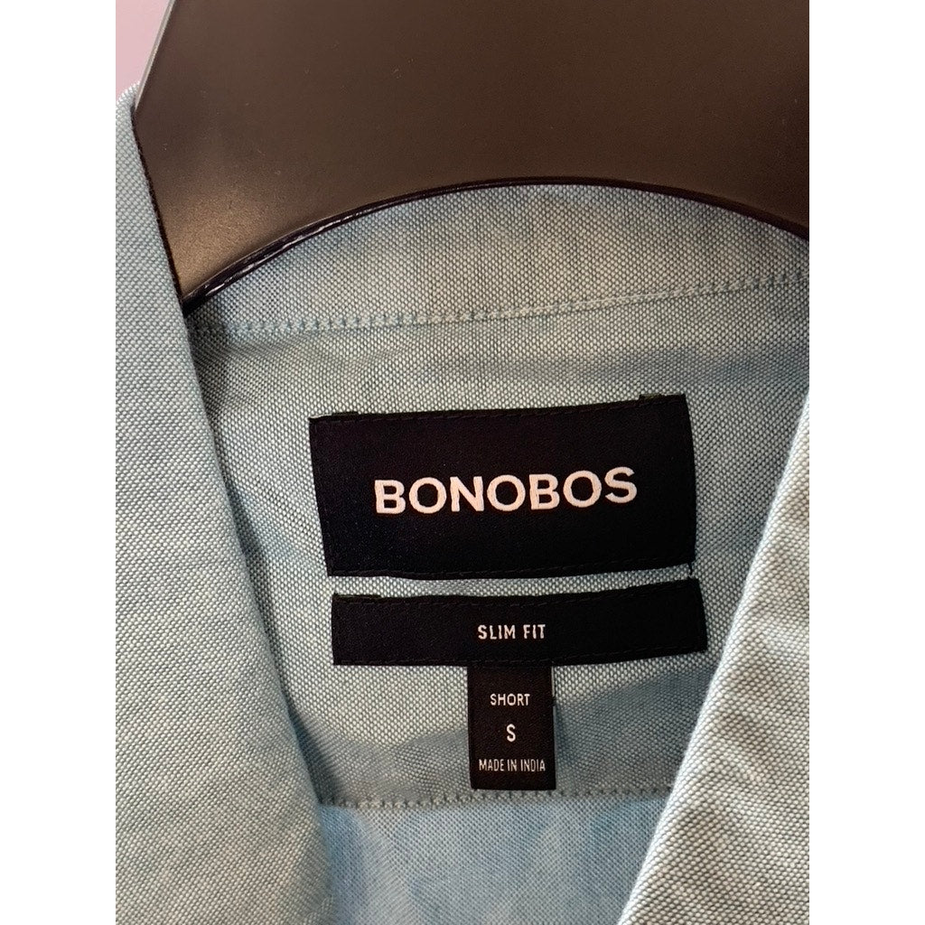BONOBOS Men's Teal Textured Slim-Fit Short Long Sleeve Button-Up Shirt SZ S