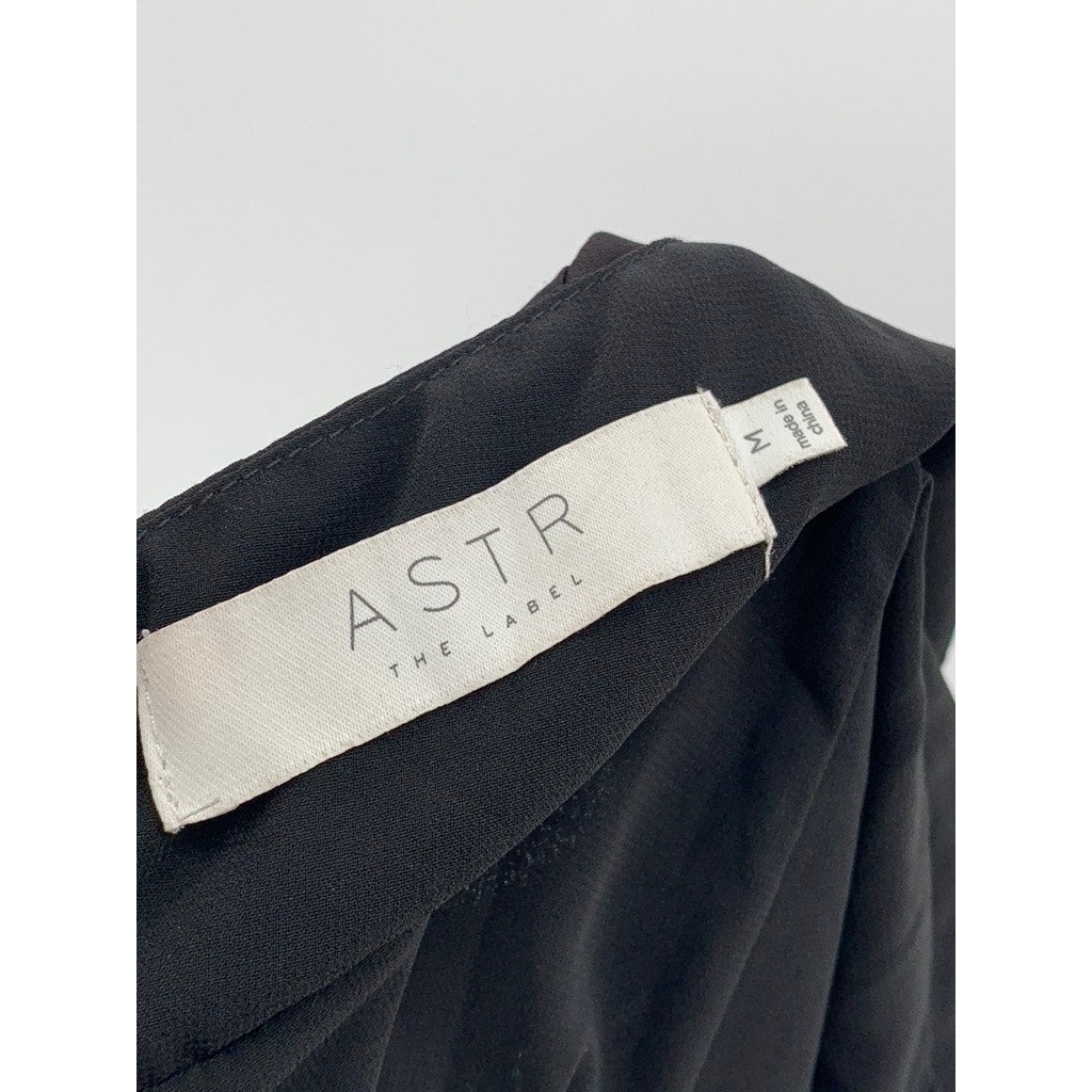 ASTR THE LABEL Women's Black Cinched V-Neck Spaghetti Strap Peony Dress SZ M