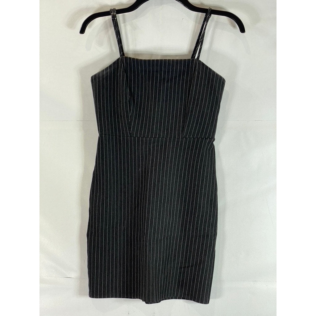 FOREVER 21 Women's Black Ribbed Square-Neck Pinstripe Bodycon Mini Dress SZ S