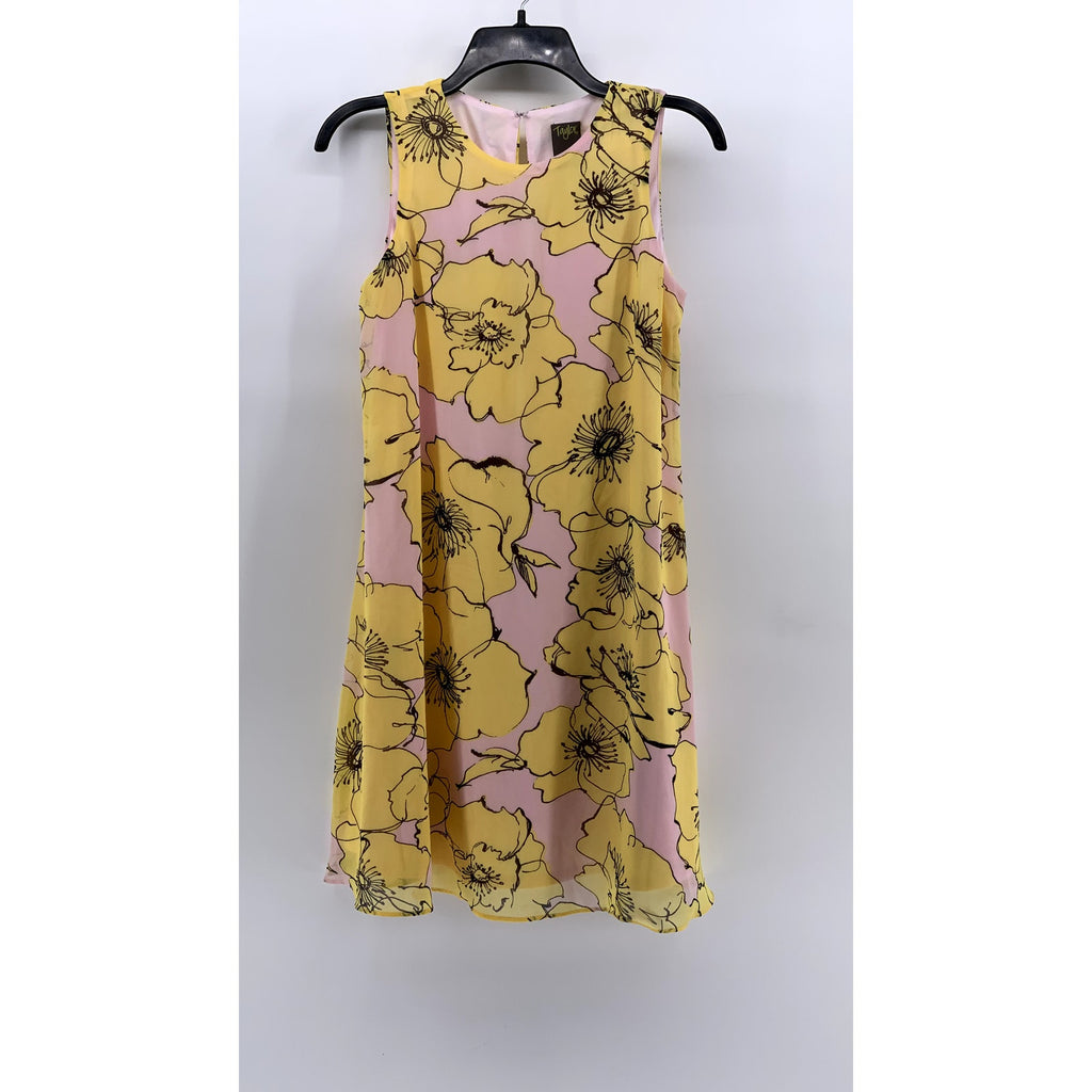 TAYLOR Women's Yellow-Pink Floral Sleeveless Chiffon Shift Mini Dress SZ 2