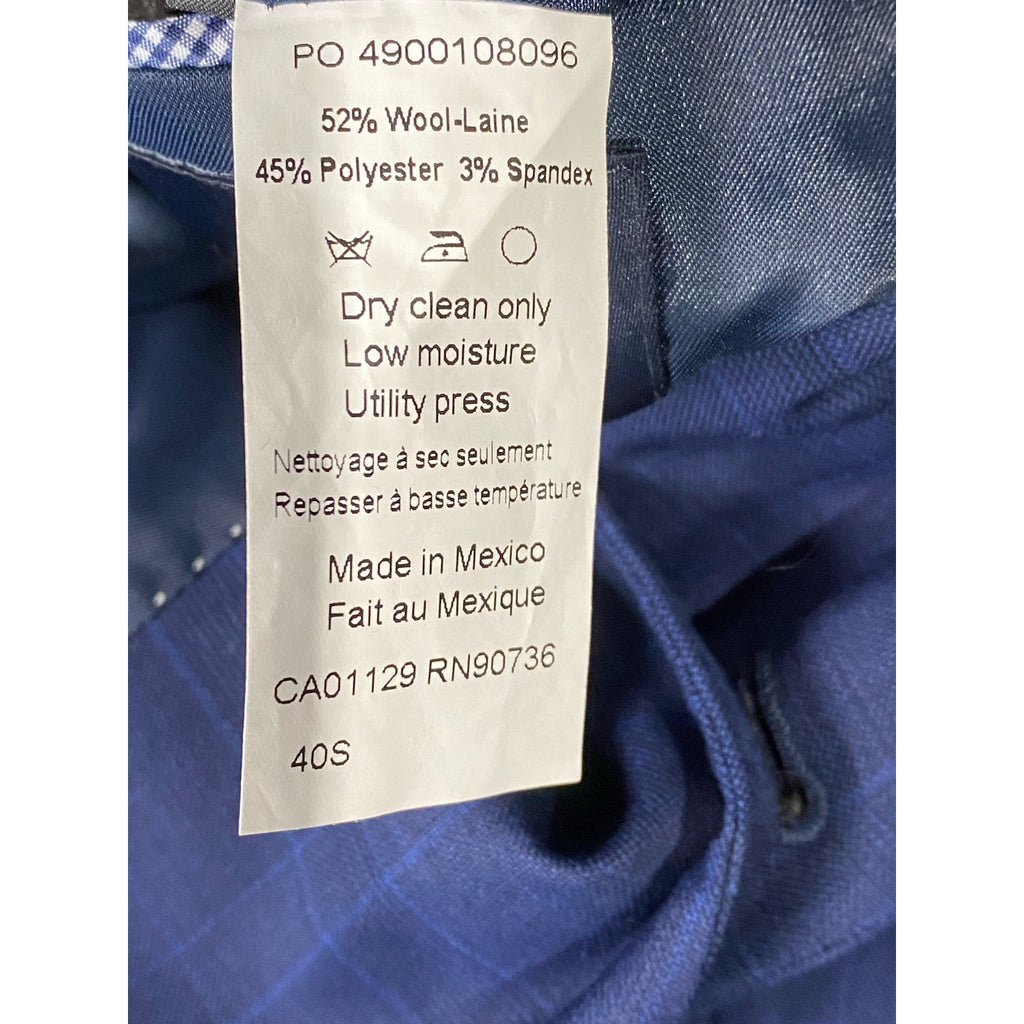 TOMMY HILFGER Men's Blue Plaid Wool-Blend Two-Button Short Blazer SZ 40S