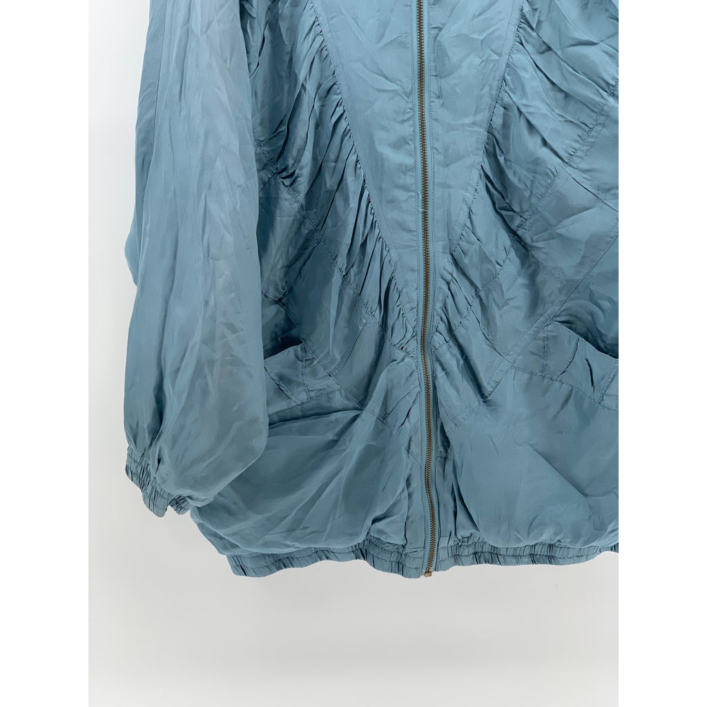 ROBERT STOCK Men's Vintage Blue Silk Pleated Zip-Up Bomber Jacket SZ M