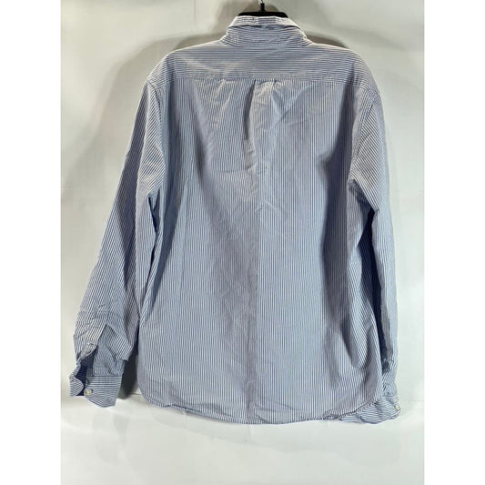 J.CREW Men's Blue/White Striped Slim-Fit Oxford Button-Up Long Sleeve Shirt SZXL