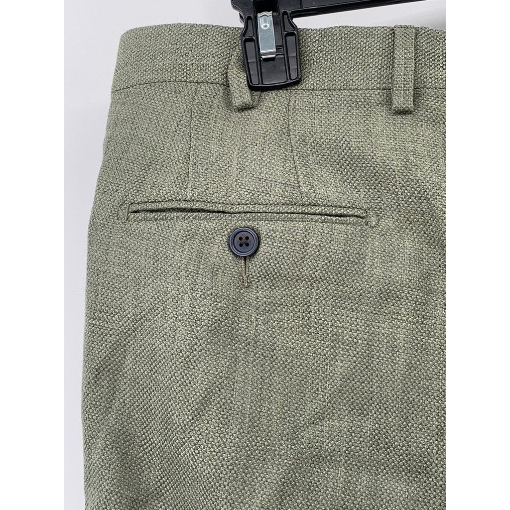 PROPER CLOTH Men's Sage Green Stretch Wool & Linen Twill Dress Pant SZ 34