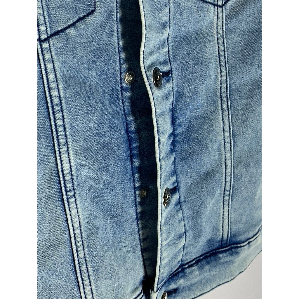 ART CLASS Boy’s Light Wash Blue-Gray Denim Snap-Button Hooded Jacket SZ L 10/12