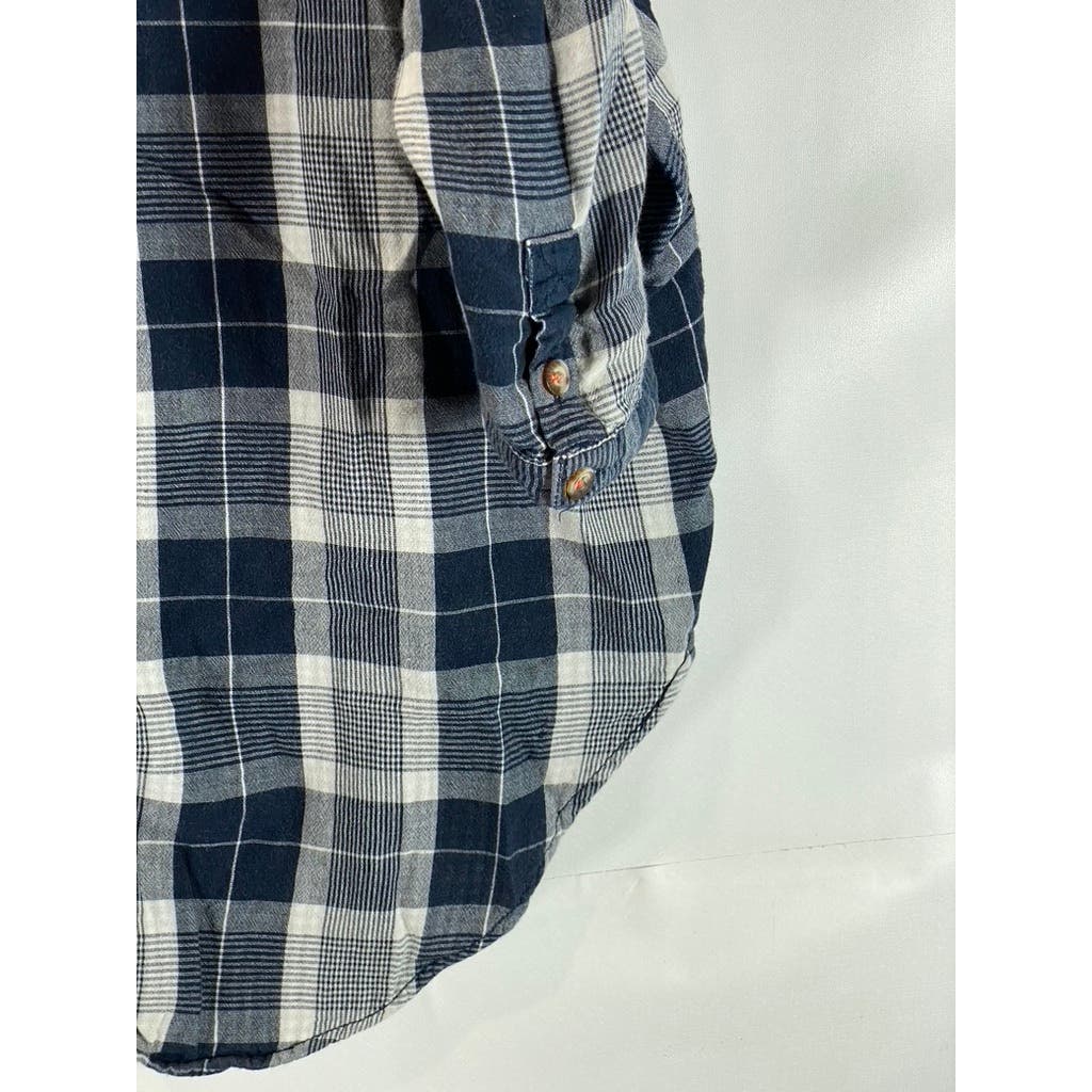 ANTHROPOLOGIE PILCRO Women's Navy Plaid Button-Up Flannel Shirt SZ XS/S