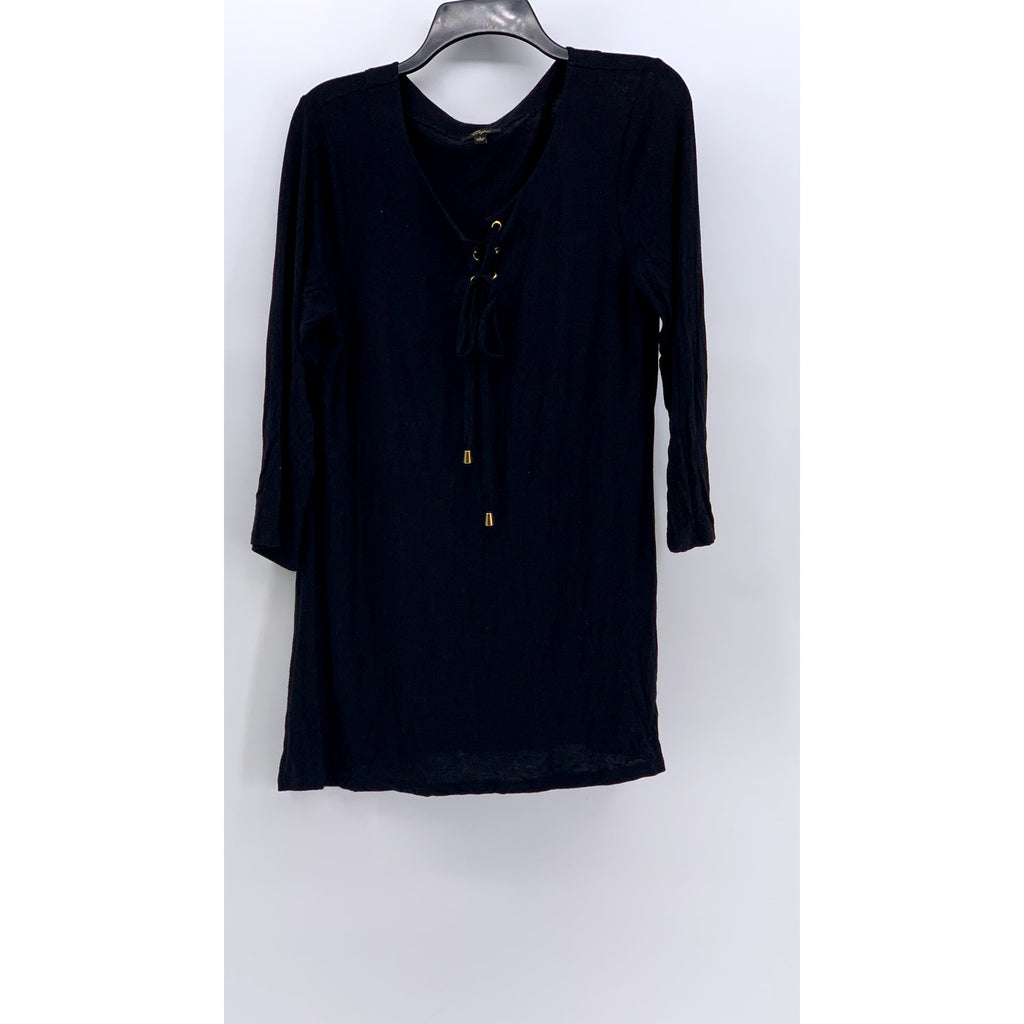 CUPIO Women's Black Lace-Up V-Neck Long Sleeve Top SZ L