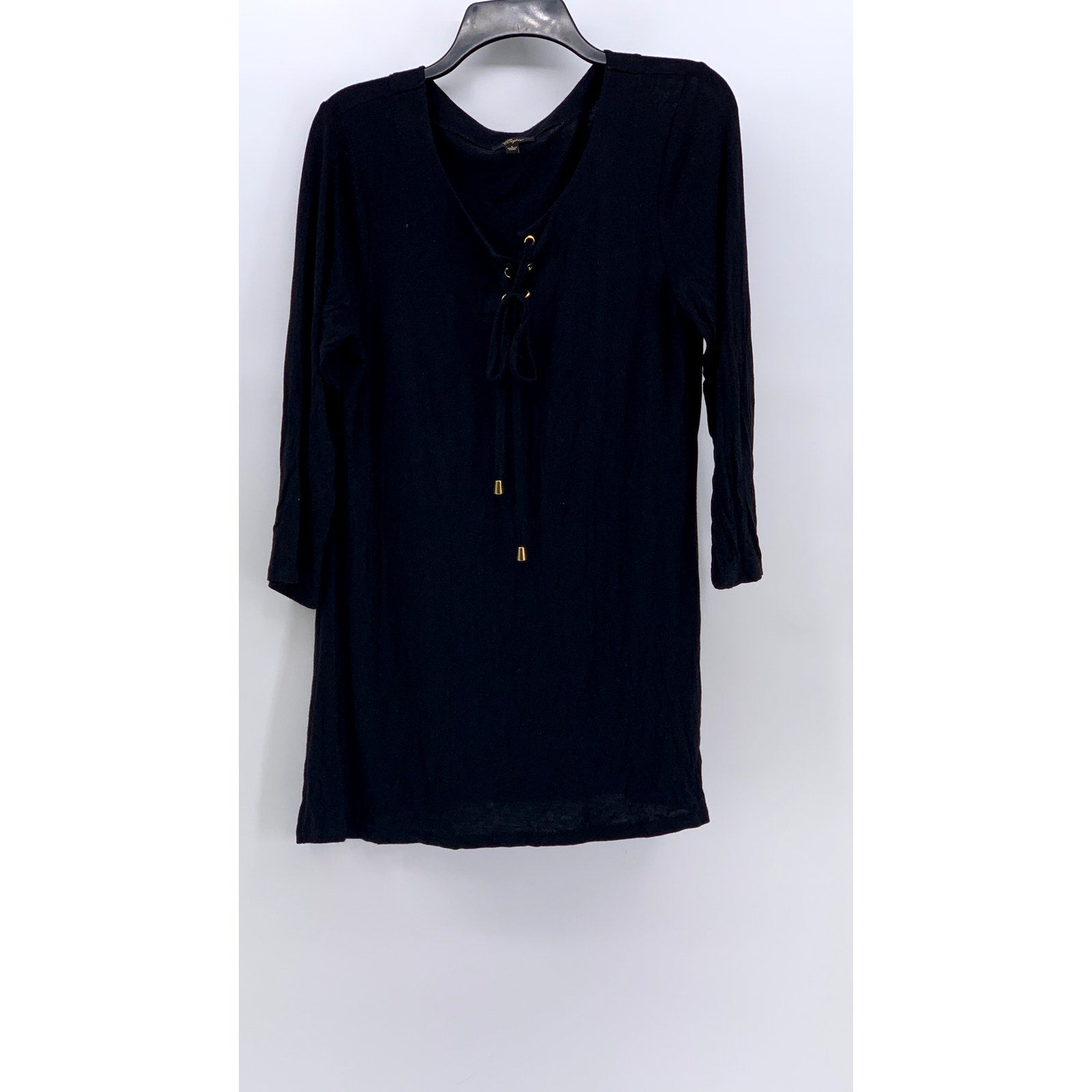 CUPIO Women's Black Lace-Up V-Neck Long Sleeve Top SZ L