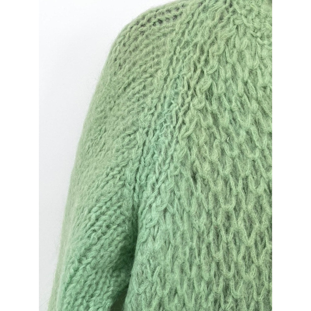 ORBACH'S Women's Green Vintage Open-Knit Button-Up Wool-Mohair Cardigan SZ S