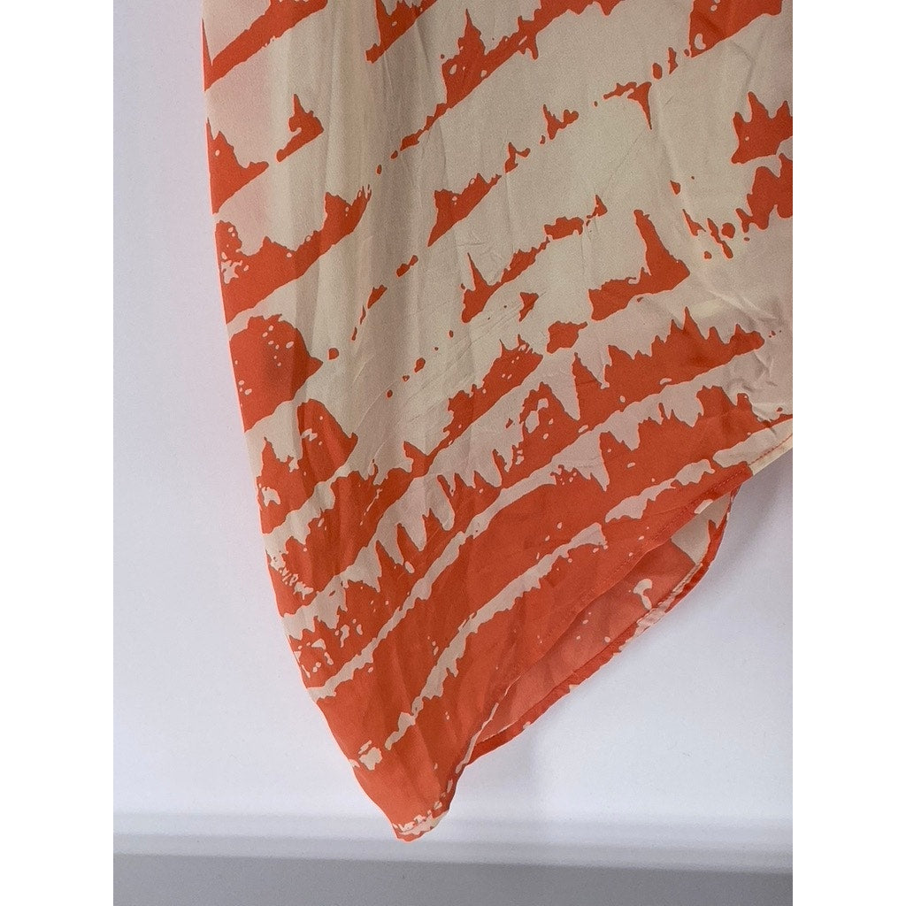 CHARLIE JADE Women's Orange-Beige Printed V-Neck Sleeveless Midi Dress SZ L