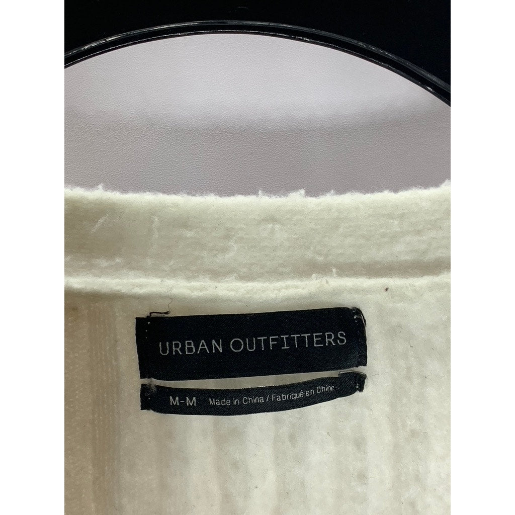 URBAN OUTFITTERS Women's Cream Fuzzy Rochelle Button-Up Cropped Cardigan SZ M