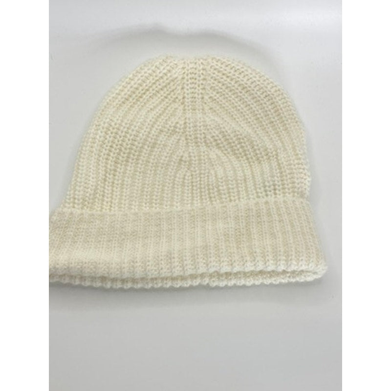 ESSENTIEL ANTWERP Unisex Cream Rib Knit Patch Logo Beanie SZ OS