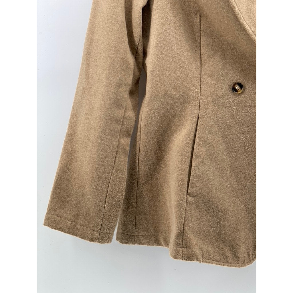 STYLEWE Women's Tan Regular-Fit Double-Button Long Sleeve Coat SZ S
