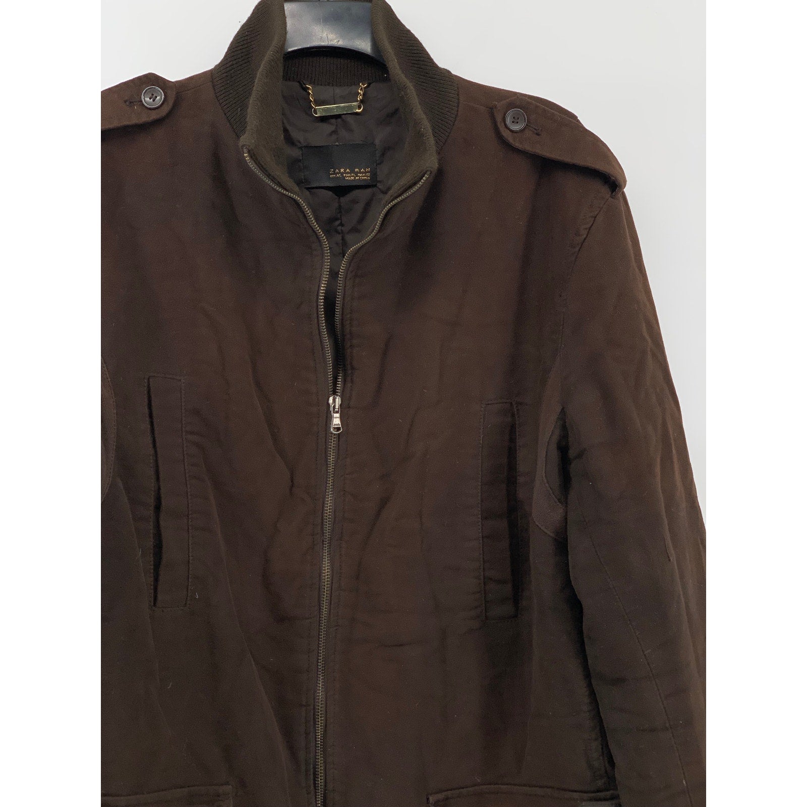 ZARA Men's Brown Zip-Up Stand Collar Military Long Sleeve Jacket SZ XL