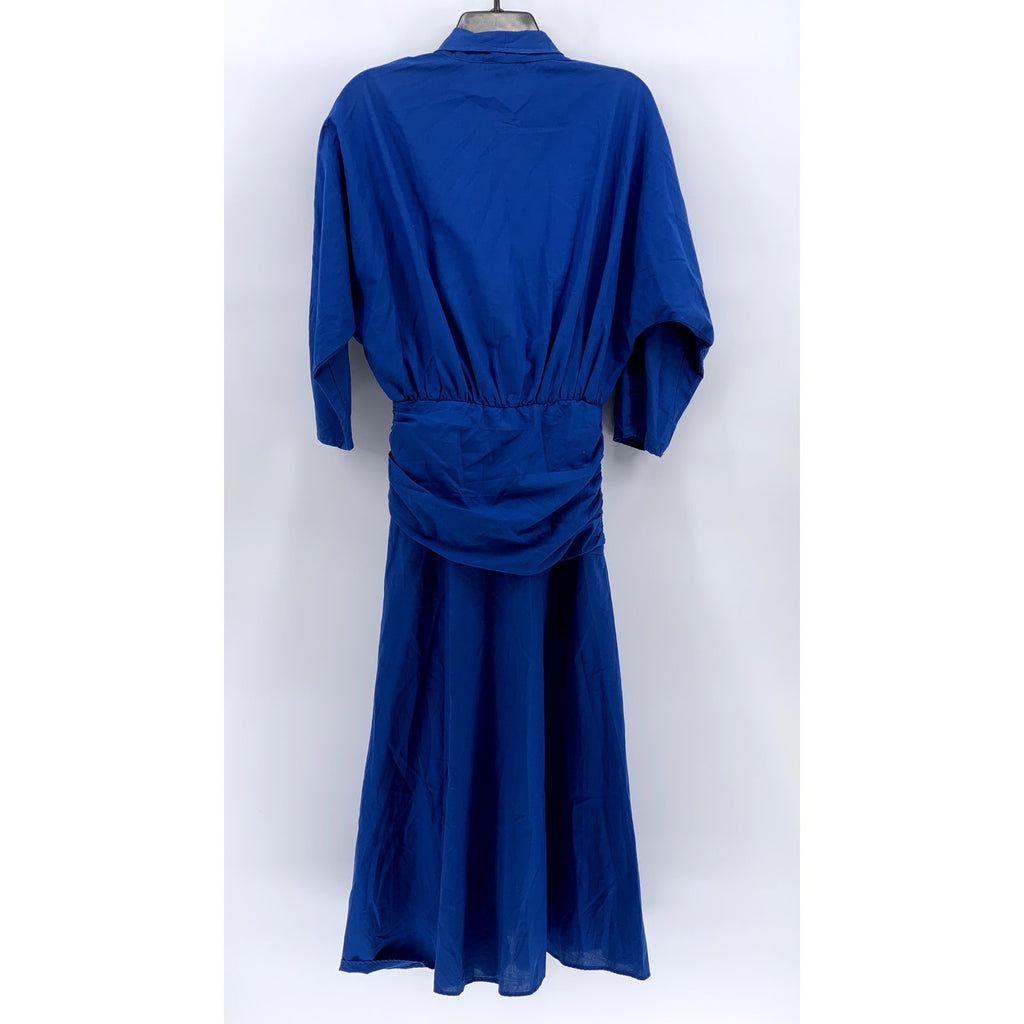 UNBRANDED Women's Vintage 80's Royal Blue Side-Button Long Puff Sleeve Dress SZM
