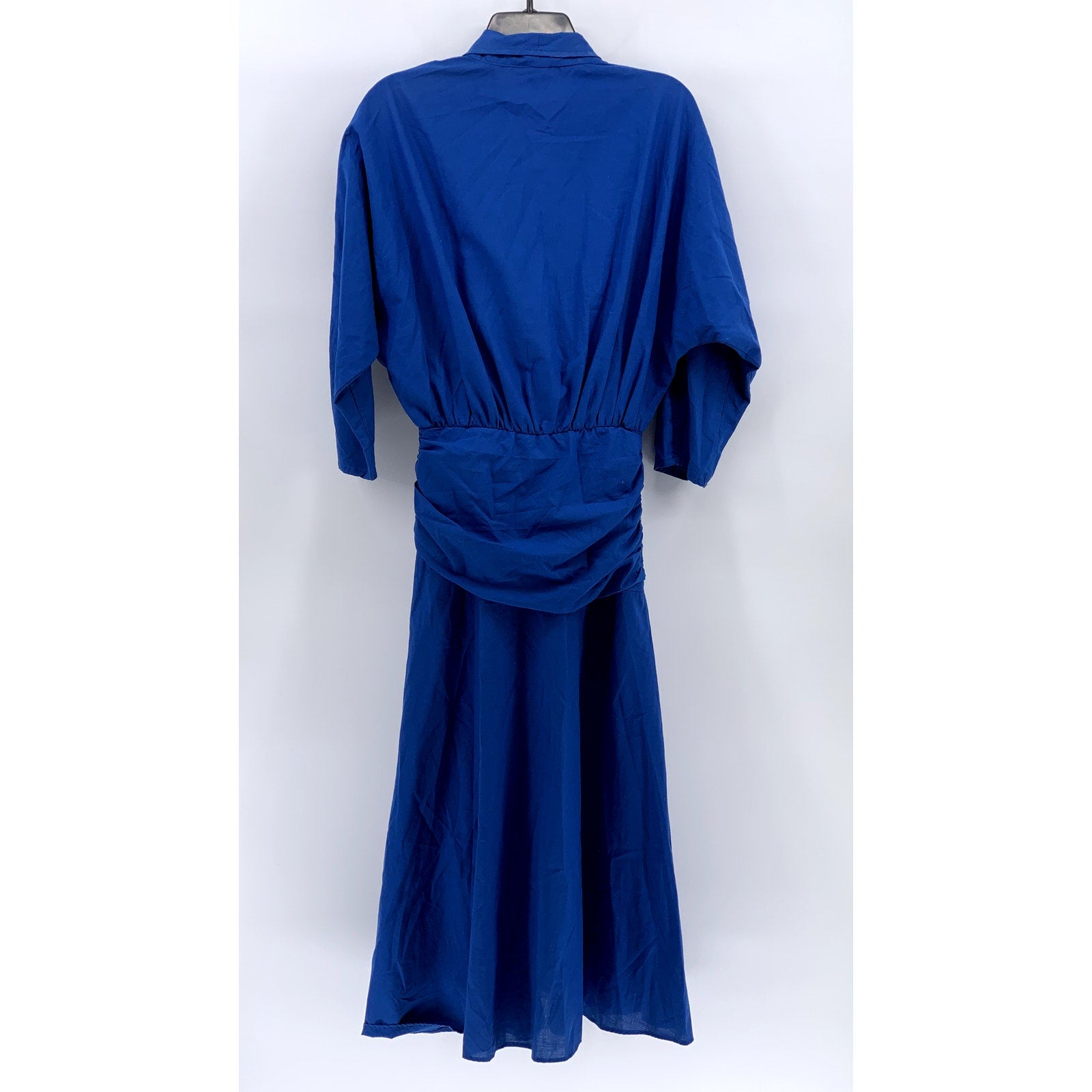 UNBRANDED Women's Vintage 80's Royal Blue Side-Button Long Puff Sleeve Dress SZM