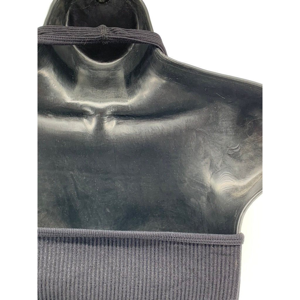 UNBRANDED Women's Black Ribbed Halter Crop Top SZ S