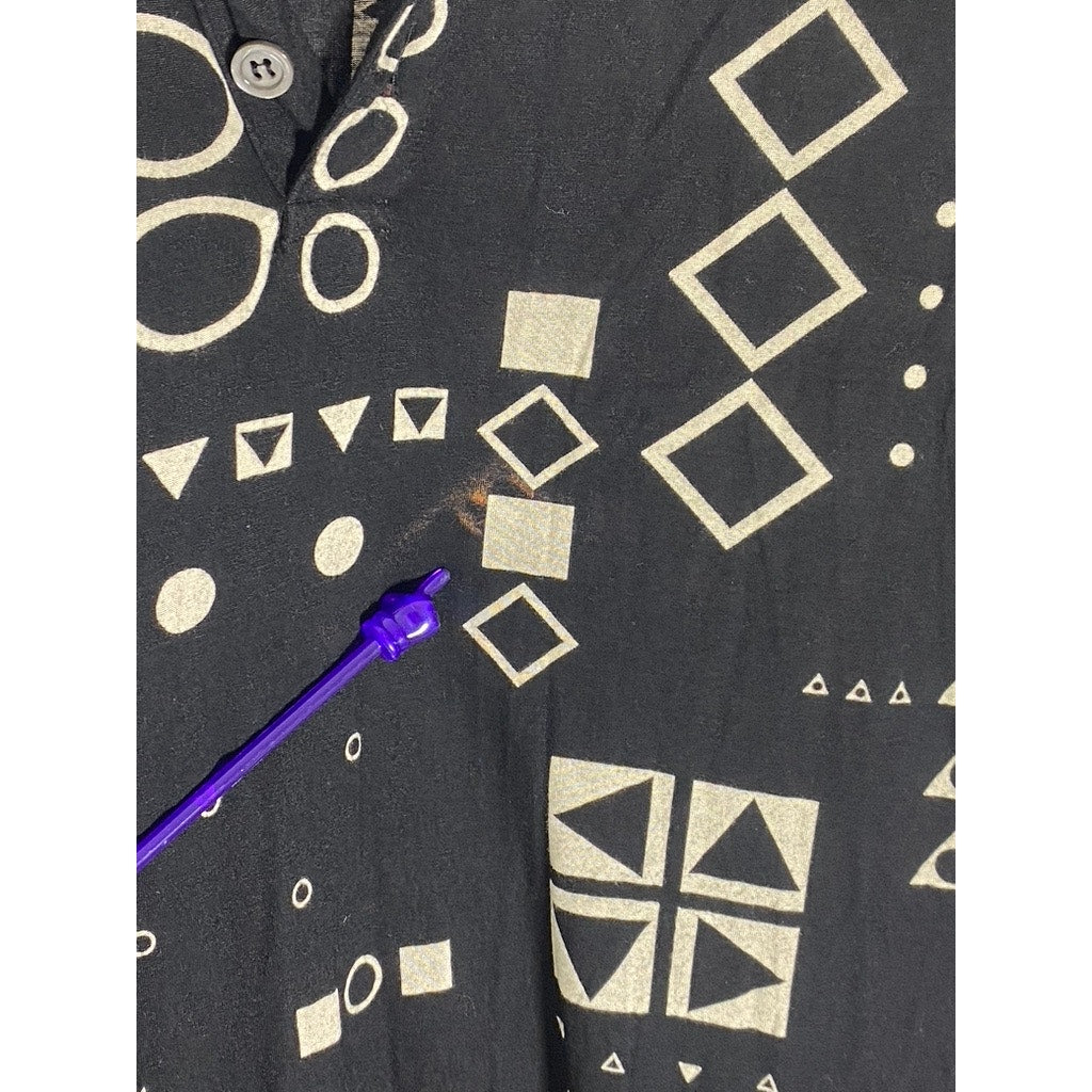 MONDO DI MARCO Men's Vintage Tall Black Geo-Print Short Sleeve Polo Shirt SZ L/T