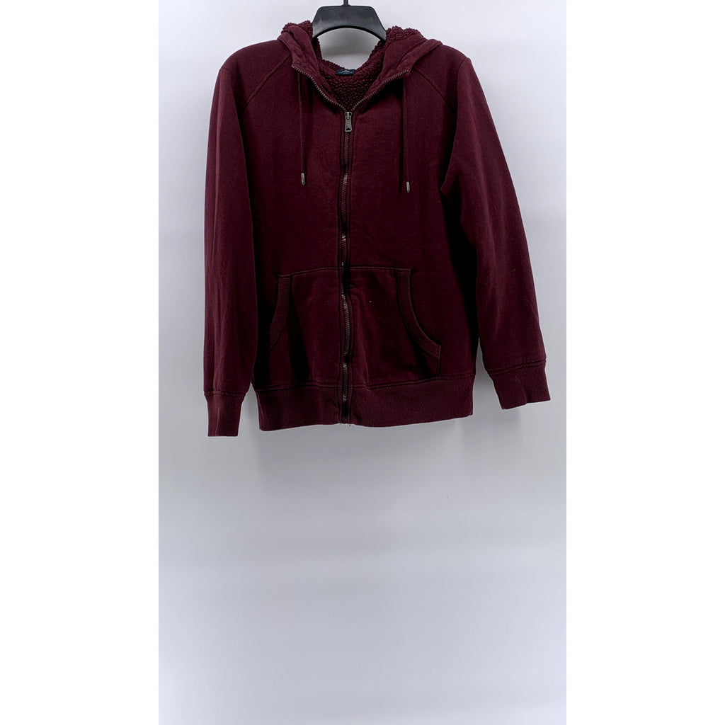 GEORGE Men's Burgundy Casual Drawstring Hooded Long Sleeve Zip-Up Sweater SZ M