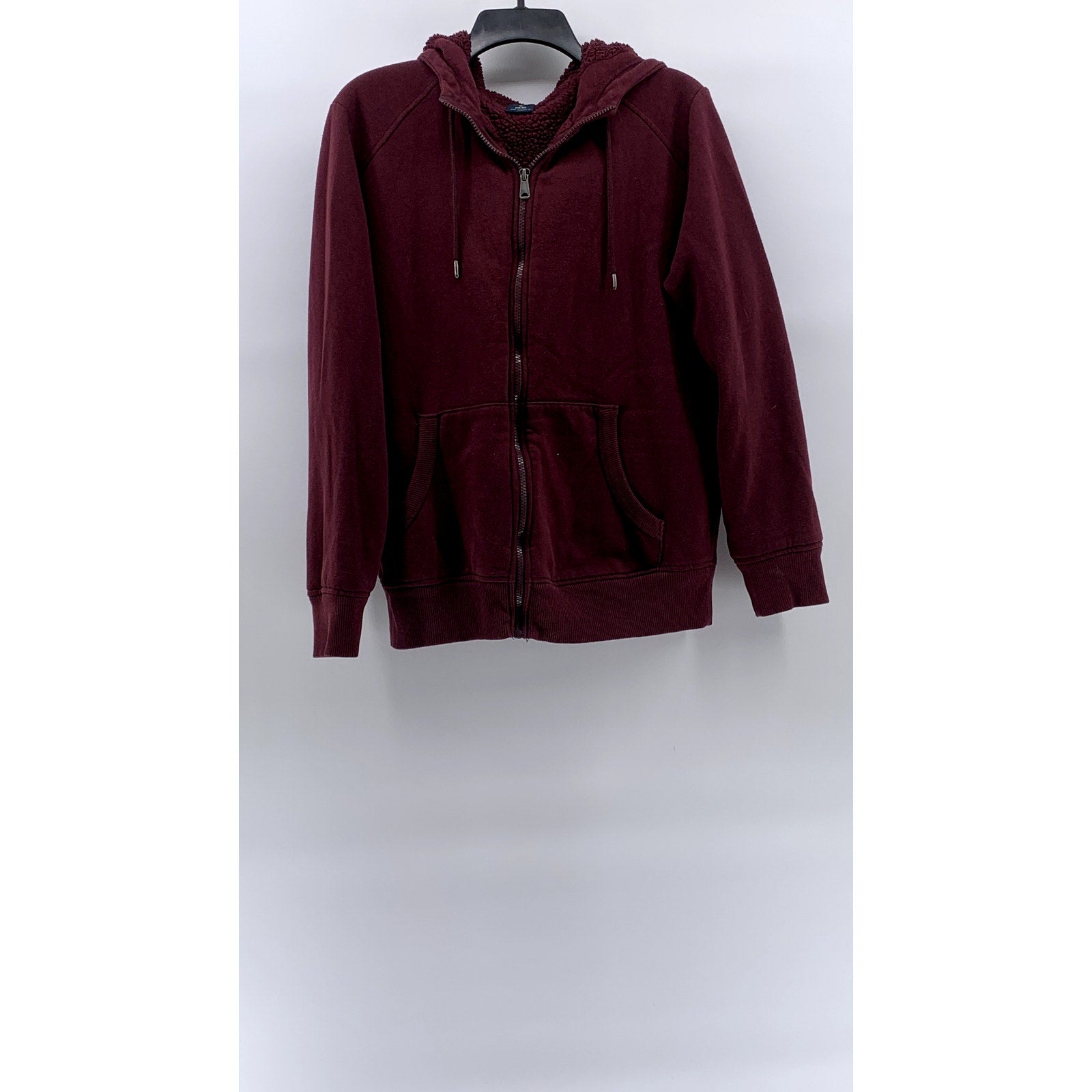 GEORGE Men's Burgundy Casual Drawstring Hooded Long Sleeve Zip-Up Sweater SZ M