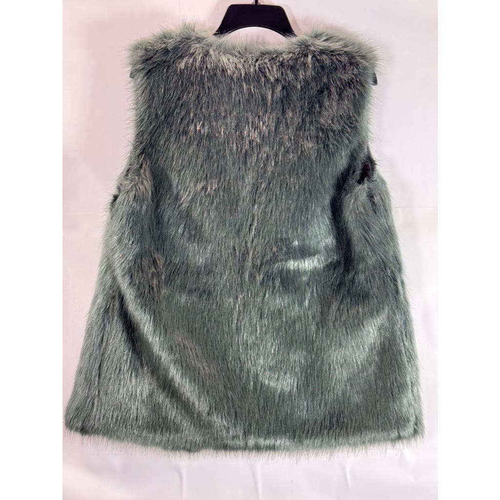 LAUNDRY By DESIGN Women's Green Faux Fur Straight Cut Open-Front Vest SZ M