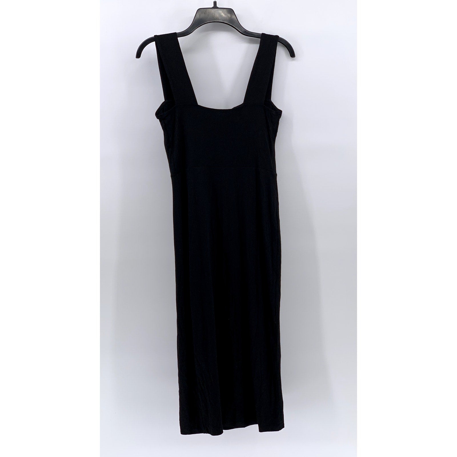 SEZANE Women's Black Ribbed Straight-Neck Side-Slit Midi Dress SZ 38(US6)